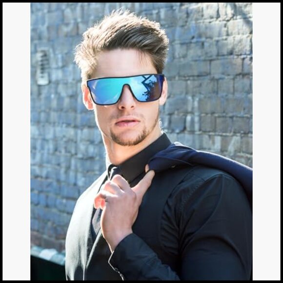 Oversized Square Polarized Shield Sunglasses UV400 Protection display picture 1